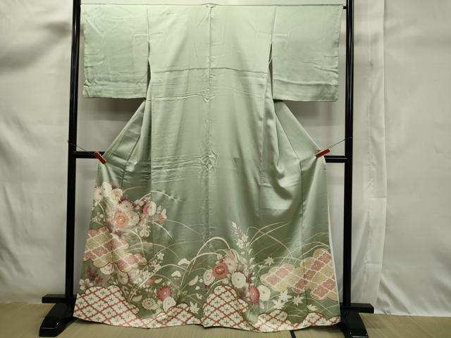 平和屋着物■豪華色留袖　駒刺繍　雲取草花文　金彩　正絹　逸品　CAAJ8137ku
