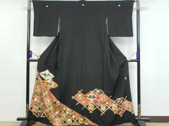 平和屋着物■豪華黒留袖　作家物　駒刺繍　双鶴　正絹　逸品　CAAK0734fb