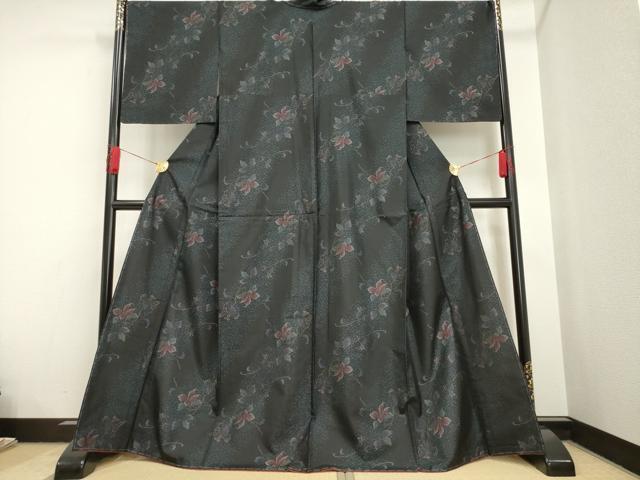 平和屋着物■本場大島紬　枝花文　黒地　正絹　逸品　未使用　AAAN2875ck