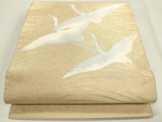 平和屋着物●太鼓柄袋帯　綴れ　流水飛鶴文　金銀糸　正絹　逸品　CAAJ9489th