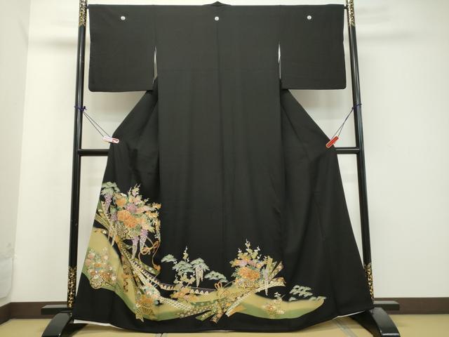 平和屋着物■豪華黒留袖　束ね熨斗花車文　暈し染め　金彩　正絹　逸品　DAAK0343ud