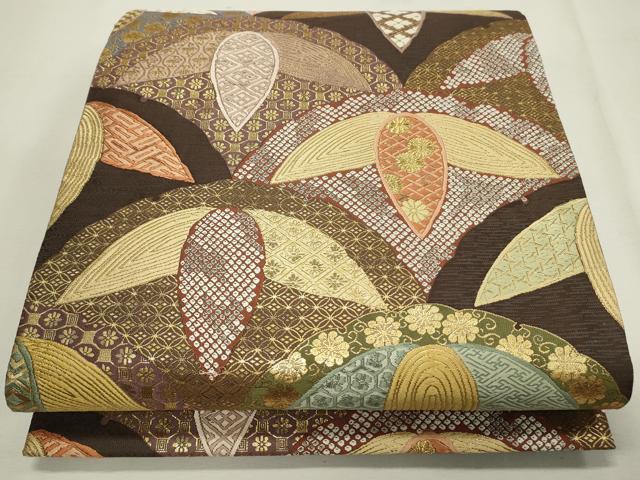 平和屋着物●六通柄袋帯　唐織　笹花文　金糸　正絹　逸品　CAAJ9552th