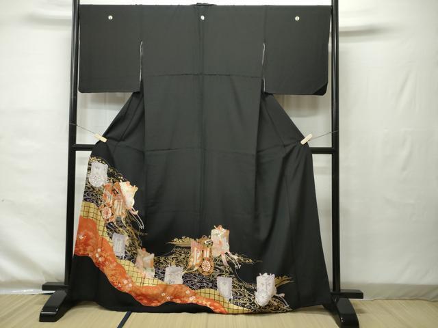 平和屋着物■豪華黒留袖　駒刺繍　流水御所解文花文　金彩　正絹　逸品　未使用　CAAJ7133gh