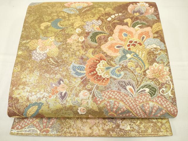 平和屋着物●六通柄袋帯　唐織　片輪車更紗花文　金糸　引箔　正絹　逸品　未使用　DAAJ3976jm