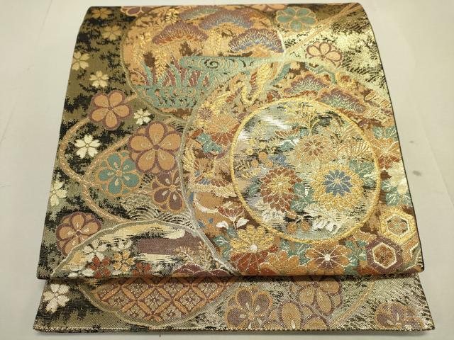 平和屋着物●六通柄袋帯　草花丸文　金糸　正絹　逸品　DAAJ3998jm