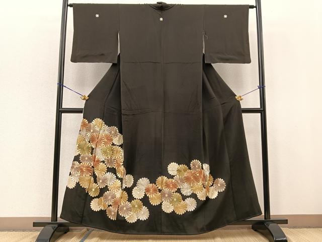 平和屋着物■豪華黒留袖　駒刺繍　総刺繍　菊　金銀糸　正絹　逸品　BAAL3298ui