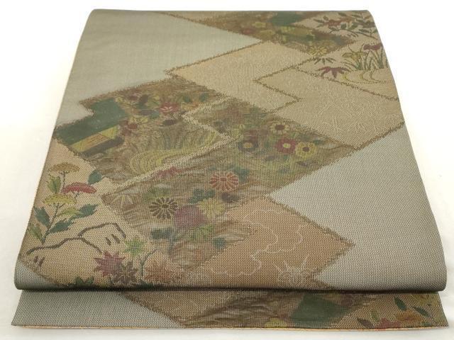 平和屋着物●京の名門・菱屋六右ェ門　紬　幻の織　全通柄袋帯　松皮菱草花文　正絹　逸品　未使用　AAAL5323az