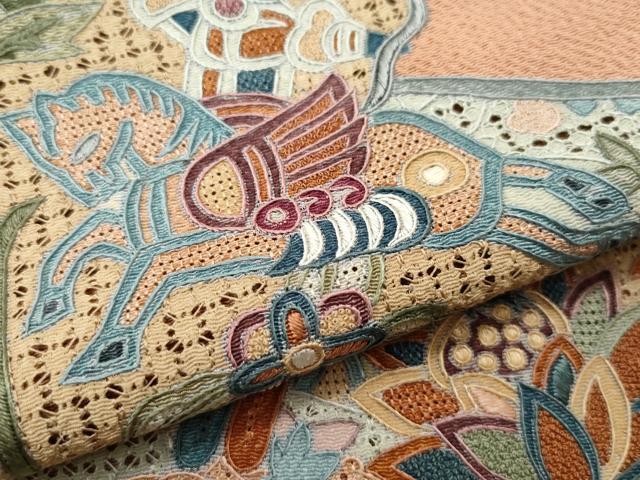 平和屋着物○豪華色留袖 総刺繍 スワトウ刺繍 雲取り正倉院花文