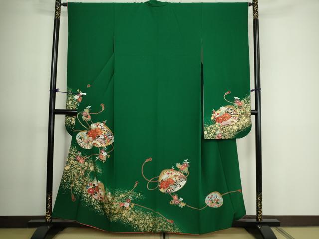 平和屋着物■豪華振袖　駒刺繍　貝合せ吉祥草花文　金彩　正絹　逸品　DAAK1822we