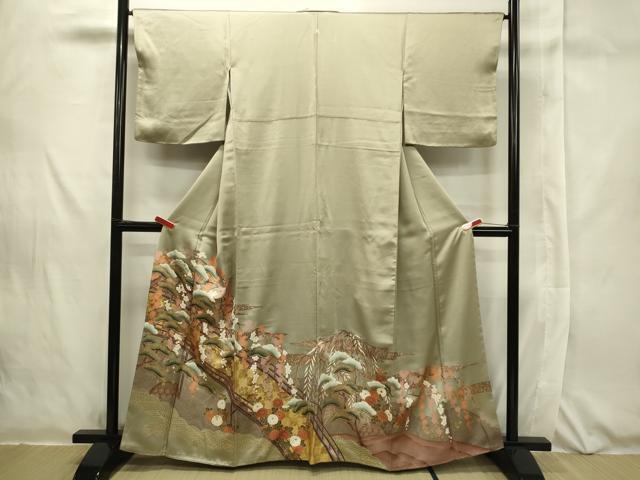 平和屋着物■豪華色留袖　渡り橋枝花文　金彩　正絹　逸品　CAAJ8216ku
