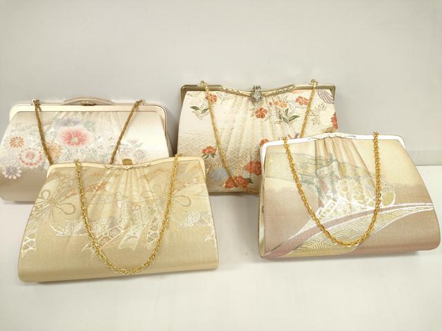 平和屋着物●和装小物　和装バッグ4点　鳳凰花文　束ね熨斗文　草花　御所車花文　金銀糸　逸品　DAAI9646zzz