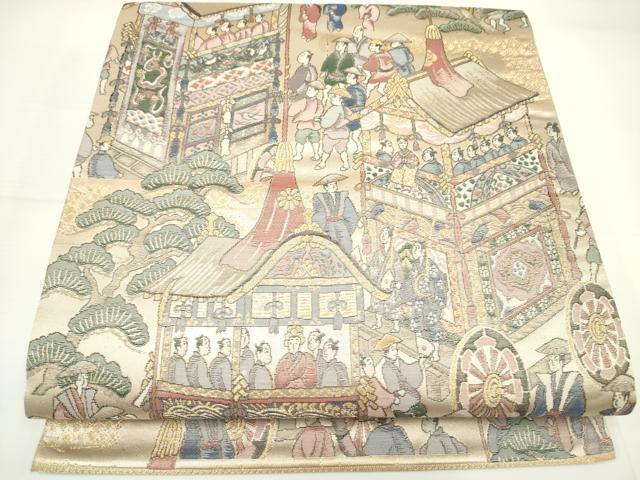 平和屋着物◎六通柄袋帯　祇園祭絵図　金糸　正絹　逸品　DAAK2718ob