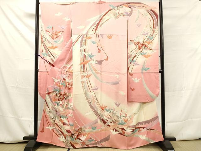 平和屋着物■豪華振袖　折り鶴熨斗花文　暈し染め　金彩　三越扱い　正絹　逸品　DAAK1270tw