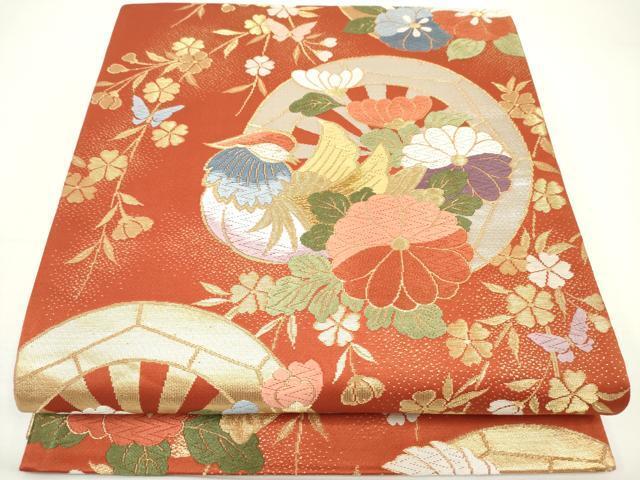 平和屋着物◎六通柄袋帯　唐織　源氏車花鳥文　金銀糸　正絹　逸品　DAAK2724ob