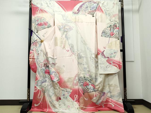 平和屋着物■豪華振袖　扇面御所車花文　金彩　正絹　逸品　CAAK1271vf