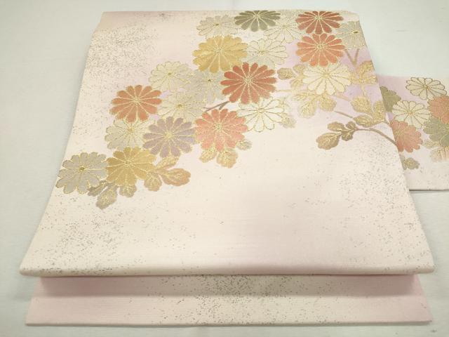 平和屋着物◎九寸名古屋帯　枝菊文　金糸　正絹　逸品　CAAJ8047ku