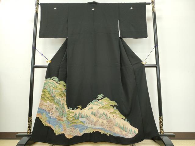 平和屋着物■豪華黒留袖　駒刺繍　流水渡橋風景文　金彩　正絹　逸品　DAAK0085ud