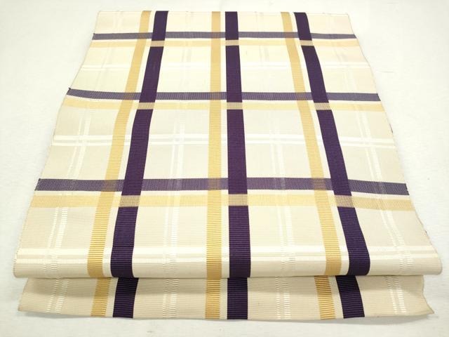 平和屋着物◎本場筑前博多織　八寸名古屋帯　格子柄　正絹　逸品　CAAJ8041ku