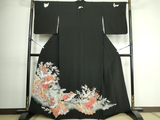 平和屋着物■豪華黒留袖　刺繍　飛鶴花文　金彩　正絹　逸品　DAAJ0169ma