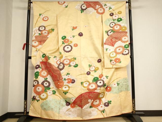 平和屋着物■豪華振袖　駒刺繍　扇面花文　金彩　正絹　逸品　AAAL4108ja