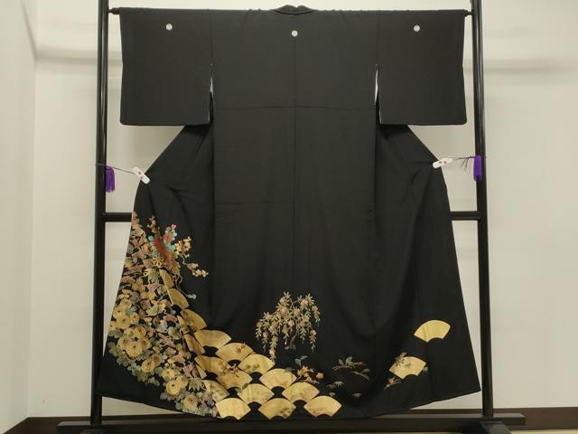 平和屋着物■豪華黒留袖　花車扇面宝尽くし文　金彩　正絹　逸品　CAAJ9378th