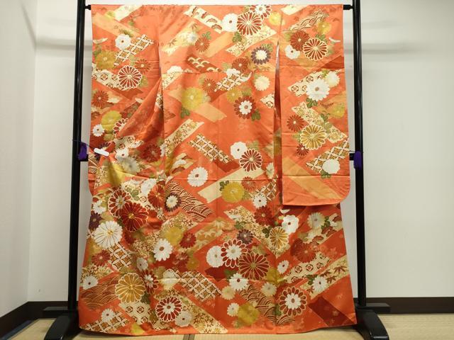 平和屋着物■豪華振袖　駒刺繍　吉祥菊文　金彩　正絹　逸品　CAAJ7006gh