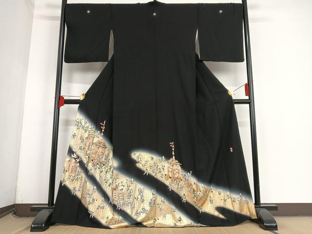平和屋着物■豪華黒留袖　作家物　人物風景文　山車　暈し染め　金彩　正絹　逸品　AAAM6088zg