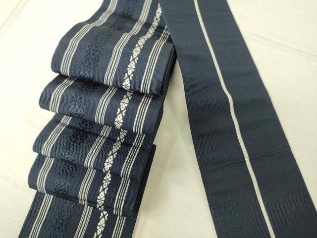 平和屋着物◎男性　本場筑前博多織　両面　角帯　献上　濃藍色　正絹　逸品　DAAK2089zy