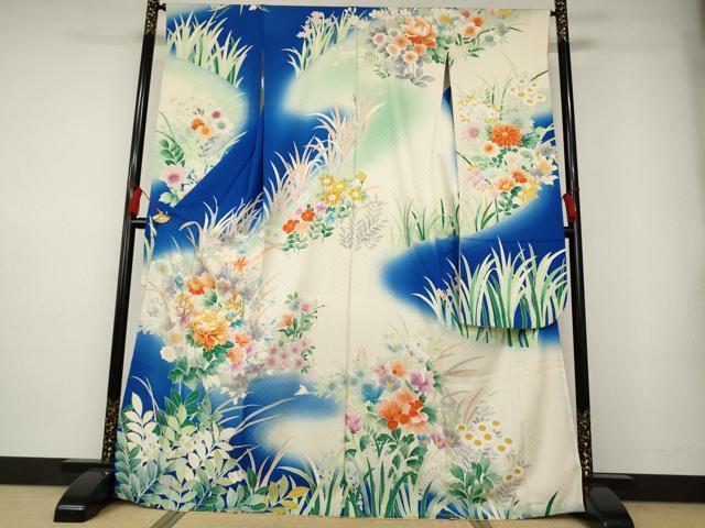 平和屋着物■豪華振袖　駒刺繍　草花文　暈し染め　金彩　正絹　逸品　AAAL6530cg