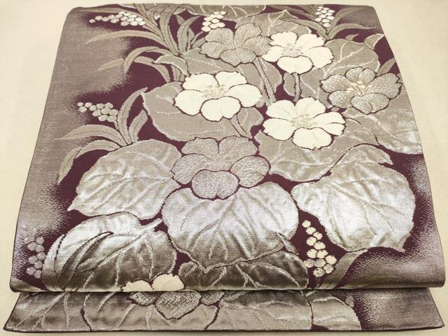平和屋着物◎六通柄袋帯　草花文　金銀糸　正絹　逸品　DAAJ4493re