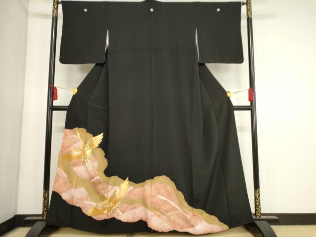 平和屋着物■豪華黒留袖　駒刺繍　飛鶴文　正絹　逸品　AAAL6824ck