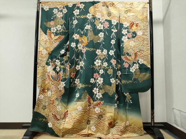 平和屋着物■豪華振袖　立波枝垂れ花蝶文　暈し染め　金彩　正絹　逸品　CAAI8795yc