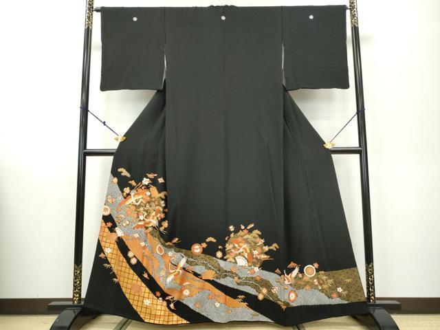 平和屋着物■豪華黒留袖　駒刺繍　宝尽くし飛鶴吉祥文　金彩　三越扱い　正絹　逸品　DAAJ2383ud
