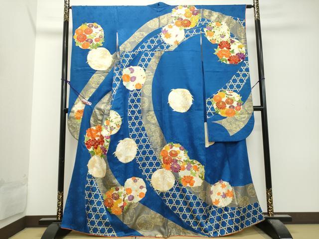 平和屋着物■豪華振袖　駒刺繍　熨斗草花丸文　金彩　正絹　逸品　DAAJ2323ud