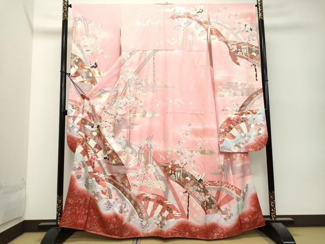 平和屋着物■豪華振袖　駒刺繍　飛鶴御所車草花文　金彩　正絹　逸品　DAAJ2335ud