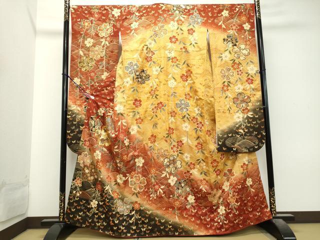 平和屋着物■豪華振袖　駒刺繍　花蝶文　暈し染め　金彩　正絹　逸品　DAAJ2341ud