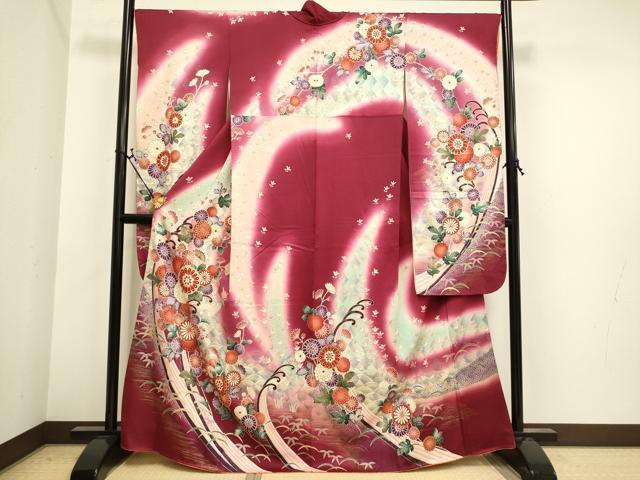 平和屋着物■豪華振袖　草花文　暈し染め　金彩　正絹　逸品　DAAJ0861cm