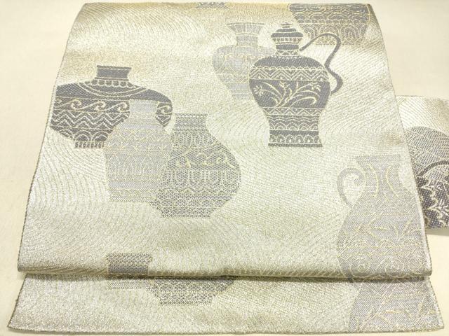 平和屋着物◎八寸名古屋帯　陶器文　金銀糸　正絹　逸品　未使用　DAAJ4159re