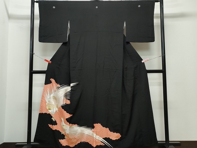 平和屋着物■豪華黒留袖　刺繍　尾長鳥　銀彩　正絹　逸品　CAAJ5619vf