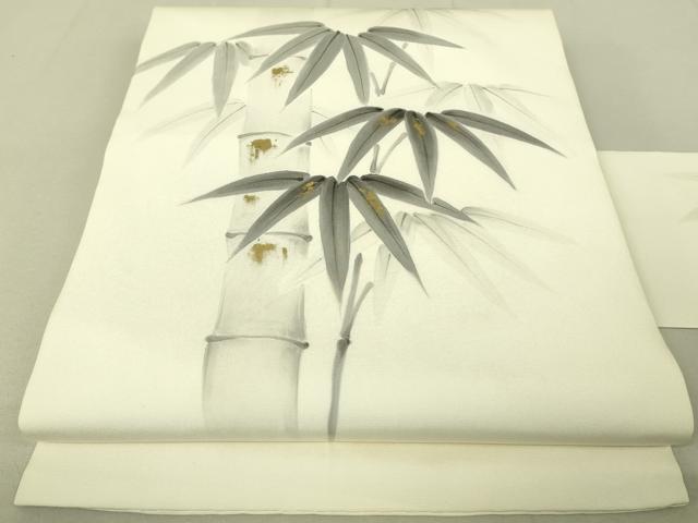 平和屋着物◎塩瀬　九寸名古屋帯　作家物　手描き　笹竹文　金彩　正絹　逸品　DAAJ4196re