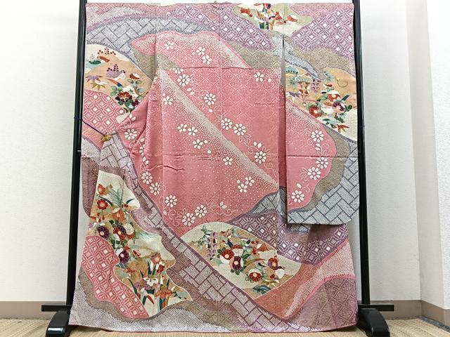 平和屋着物■豪華振袖　絞り　遠山七宝花文　金彩　正絹　逸品　BAAK9834xa