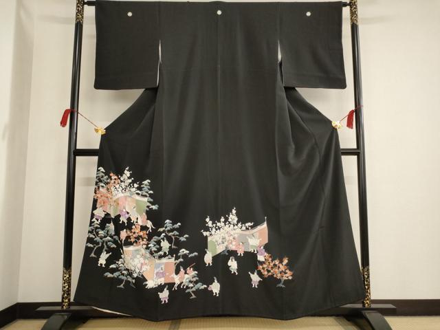 平和屋着物■豪華黒留袖　人物風景文　金彩　正絹　逸品　AAAL4099ja