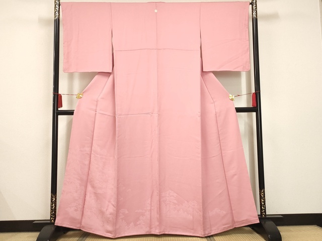平和屋着物■豪華色留袖　風景地紋　紅梅色　正絹　逸品　AAAL1448gk