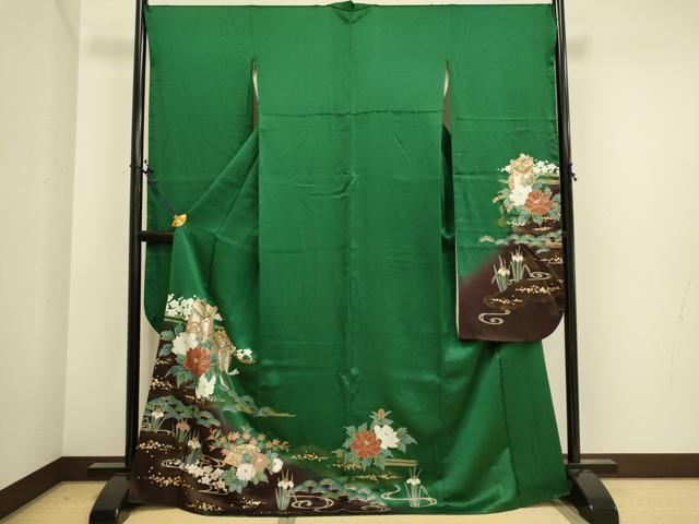 平和屋着物■豪華振袖　檜扇御所車草花文　暈し染め　金彩　正絹　逸品　DAAJ0859cm