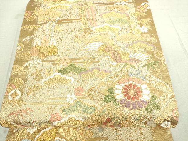 平和屋着物■六通柄袋帯　唐織　飛鶴花鳥文　鏡金　正絹　逸品　DAAH6965sf