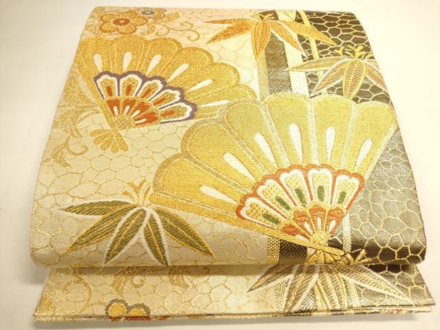 平和屋着物◎佐賀錦　六通柄袋帯　舞扇笹花文　金銀糸　正絹　逸品　DAAI5776op