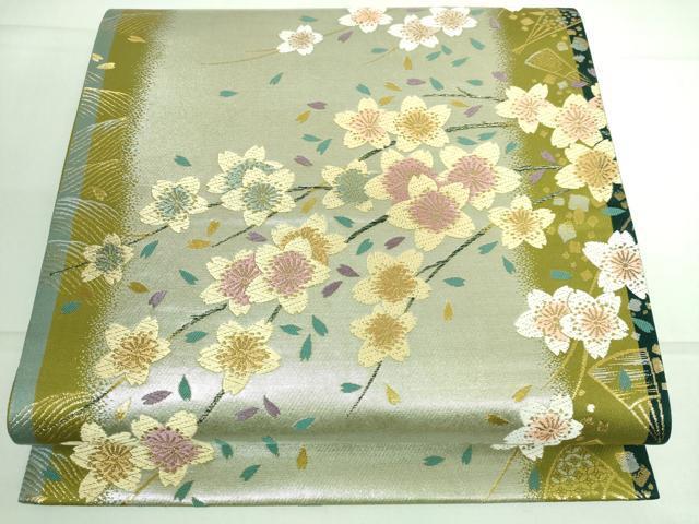平和屋着物●ろ六通柄袋帯　唐織　枝桜　金糸　正絹　逸品　DAAJ1589ic