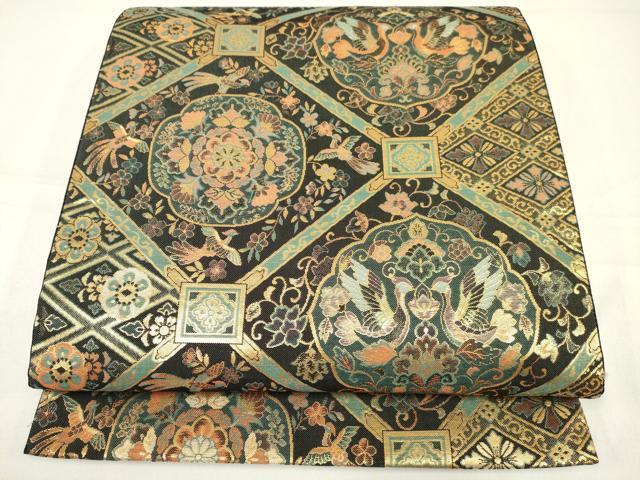 平和屋着物●六通柄袋帯　紹巴　向かい鳥鳳凰花文　金糸　正絹　逸品　DAAJ3968jm