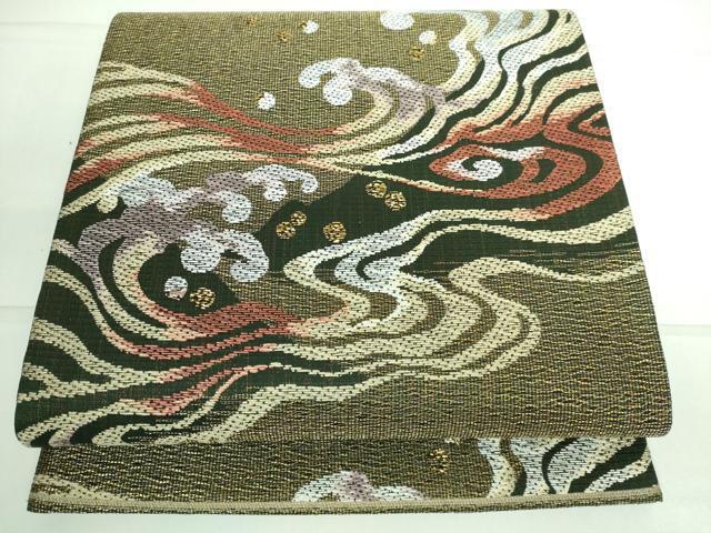平和屋着物●六通柄袋帯　黒潮流波頭　金糸　正絹　逸品　DAAJ1601ic
