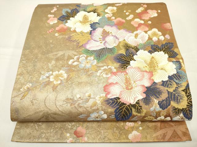 平和屋着物●六通柄袋帯　唐織　花映麗姿文　金糸　引箔　正絹　逸品　DAAJ3969jm